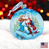 Skiing Through the Snow Glass Ornament by G. DeBrekht - Christmas Santa Snowman Decor - 73362