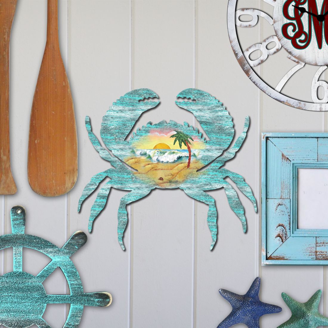 Crab Coastal Waves Door Decor by G. DeBrekht - Coastal Holiday Decor - 8198511H
