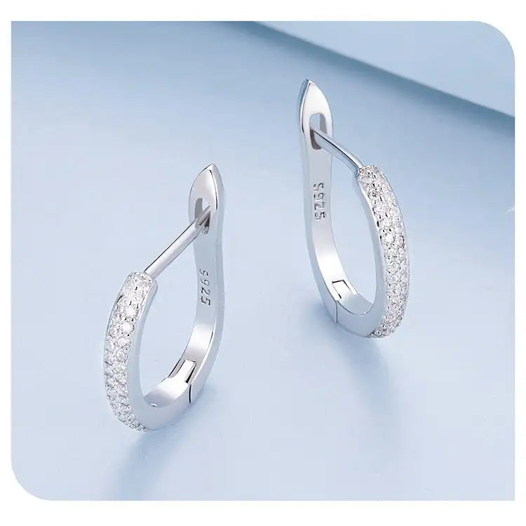 Sterling Silver S925 Simple Zircon Ear Clip White Gold Plated Smooth - Lootquake