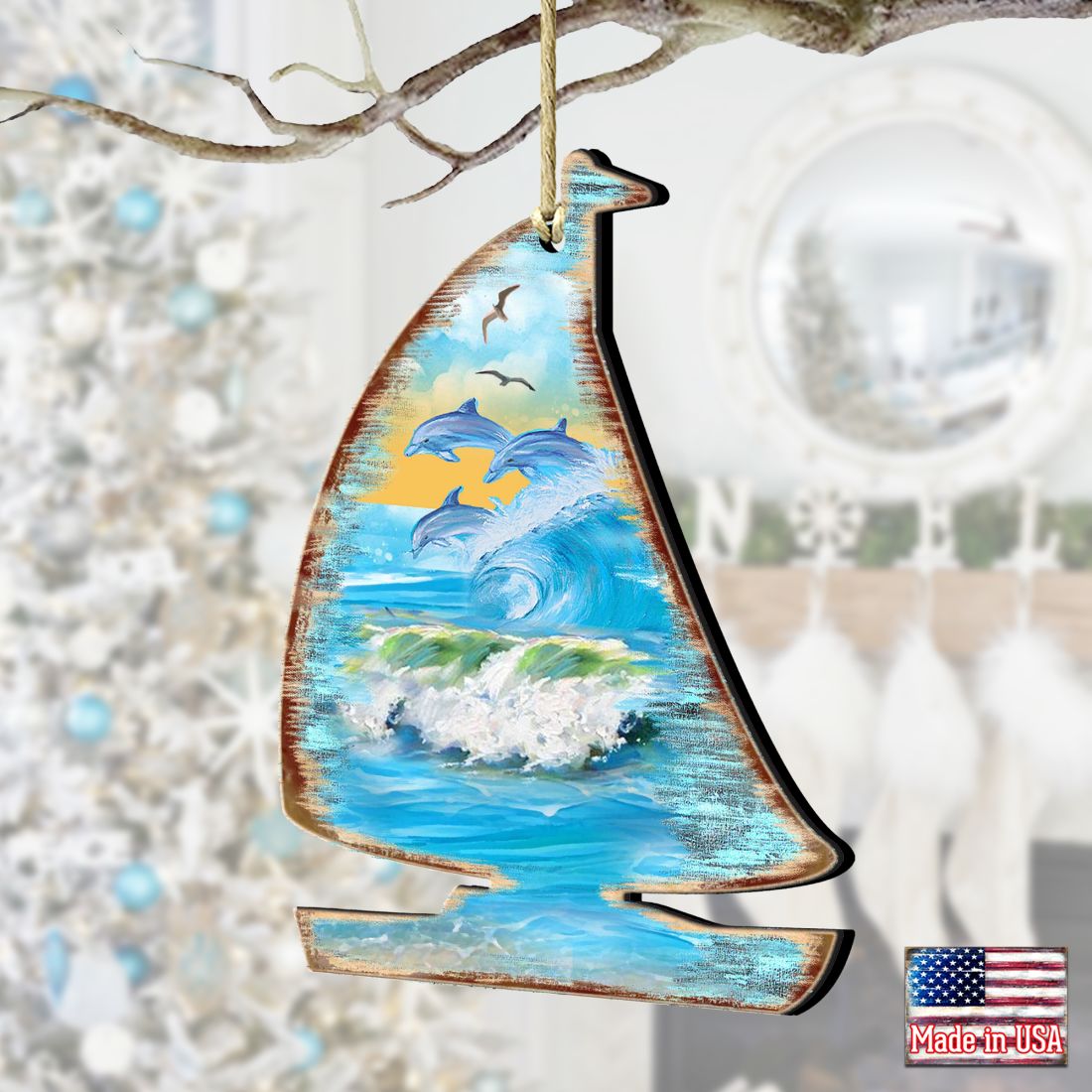 Sailboat Wooden Ornaments by G. DeBrekht - Coastal Holiday Decor - 8198524-2