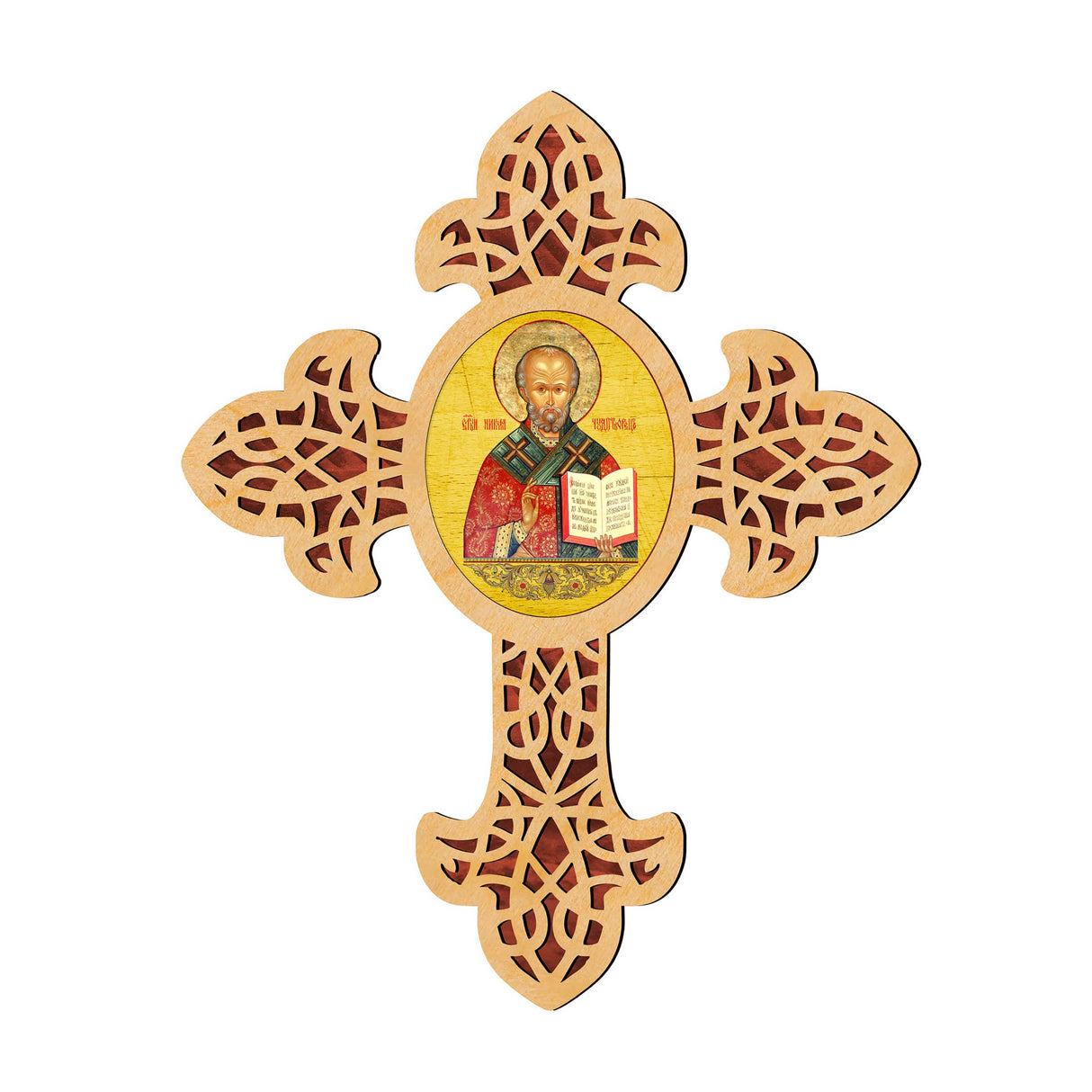 Saint Nicholas Pointy Wooden Cross by Museum Icons - Inspirational Icon Decor - 88321