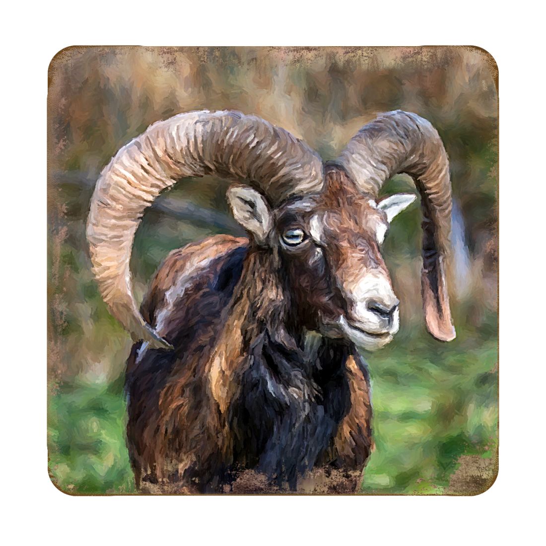 Mountain Goat Wooden Cork Coasters Gift Set of 4 by Nature Wonders - Nature Wildlife Decor  - 95369C-S4