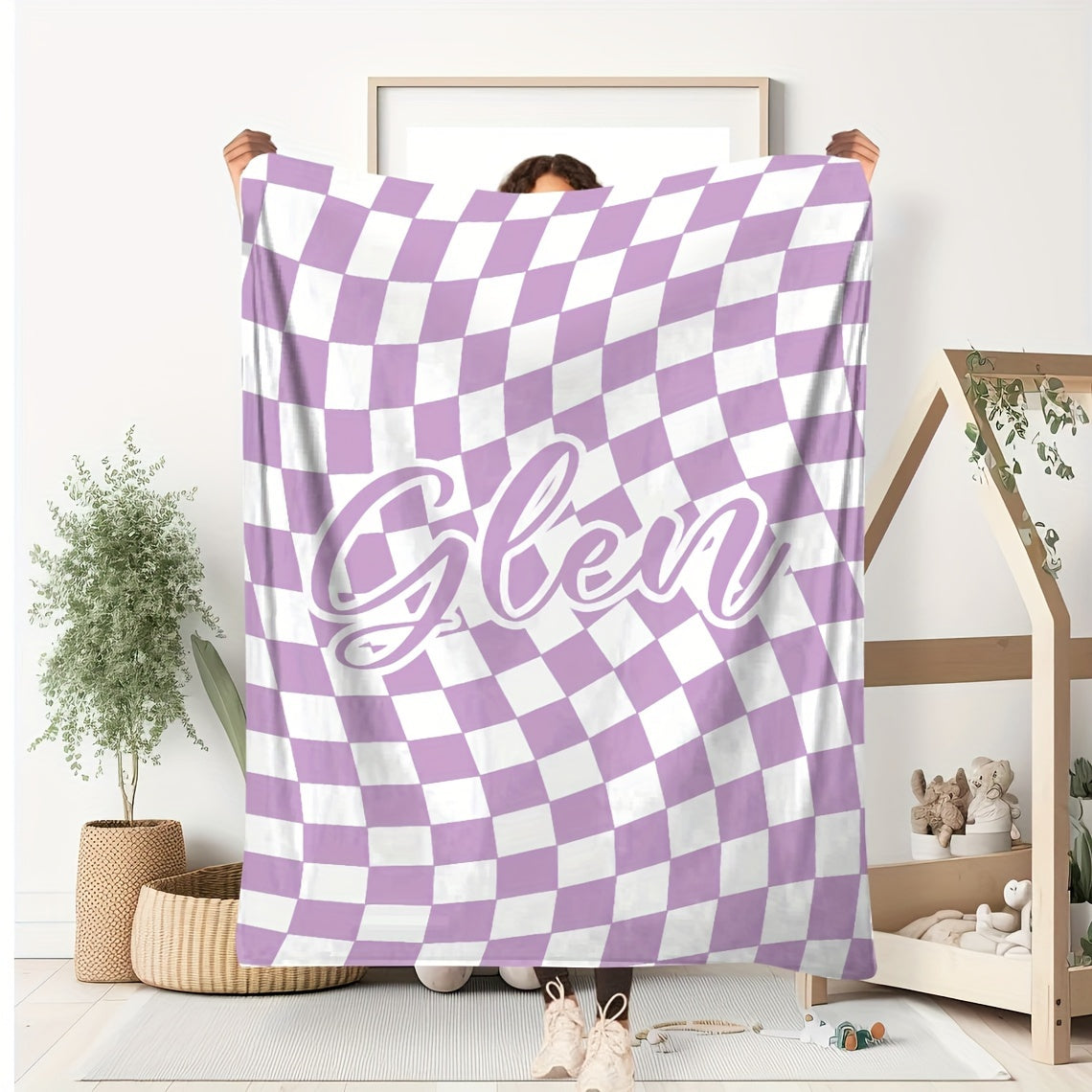 1pc Custom Blanket Vintage Striped Name Custom Blanket Soft Flannel Sofa Blanket TV Blanket Personalized Custom Blanket Exclusive Gift Blanket