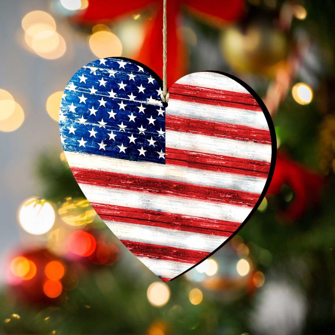 Flag Land that I Love Wooden Ornaments - American Patriotic Decor - 8198915