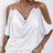 Ladies' Solid Color Cold Shoulder Hanging Neck O-ring Detail T-shirt - Lootquake