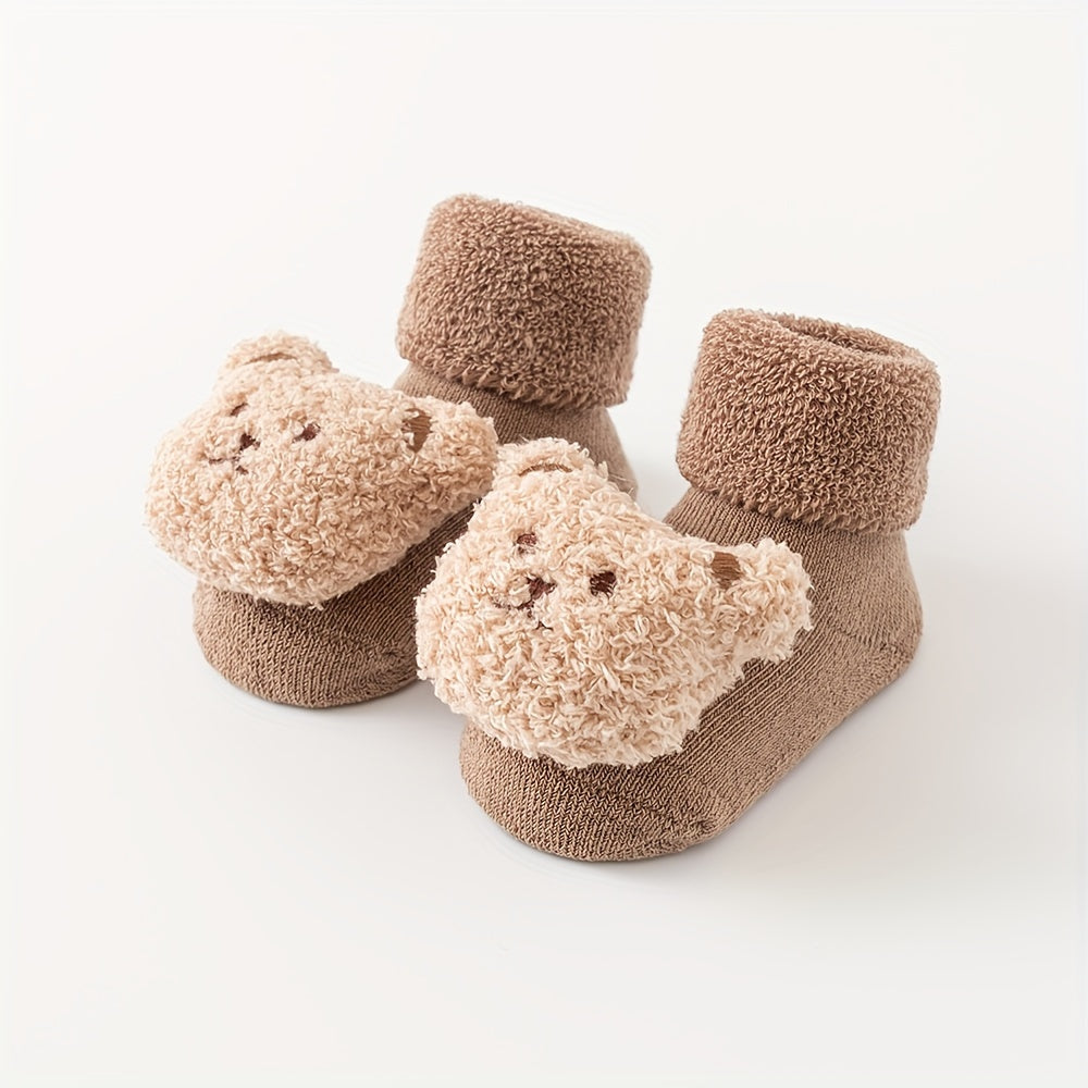 3 pares de calcetines de invierno ultrasuaves con adorables diseños de osos: cómodos, antideslizantes y cálidos para bebés y niñas. ¡Un conjunto perfecto para niños pequeños!