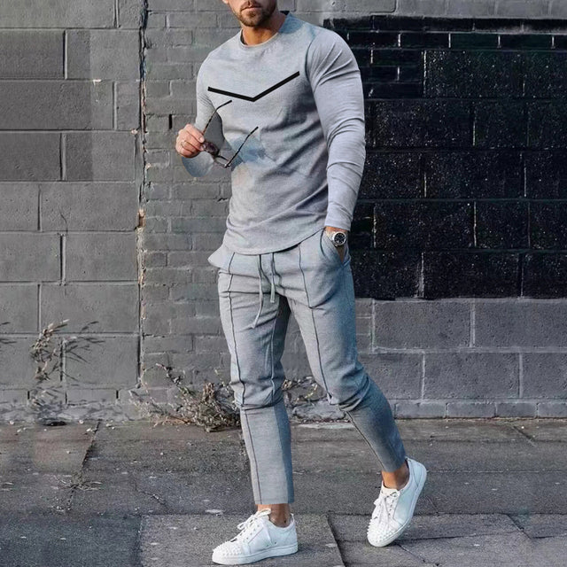 Round Neck Long Sleeve T-shirt Trousers Suit Men - Lootquake