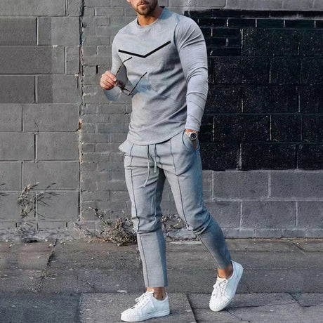Round Neck Long Sleeve T-shirt Trousers Suit Men - Lootquake