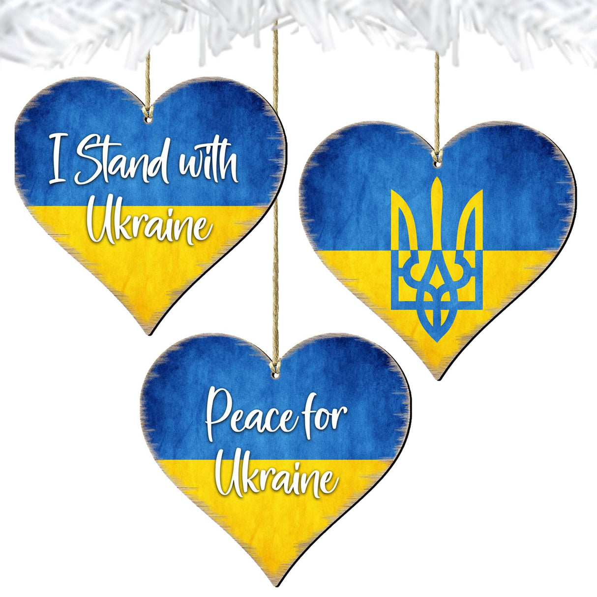 Solidarity with Ukraine Wooden Ornaments Set of 6 - International Decor - 8187120-S3