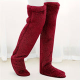 Fuzzy Thigh High Stockings, Warm Over-the-Knee Socks for Women, Solid Color