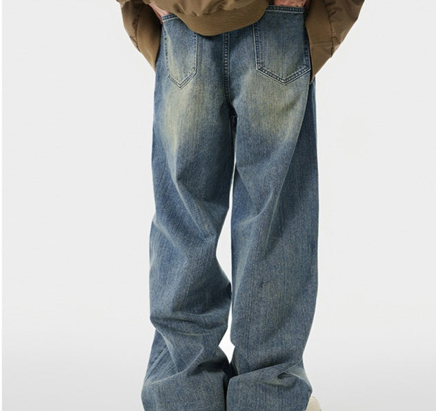 Men's Worn Looking Washed-out Loose Straight All-matching Jeans - Lootquake