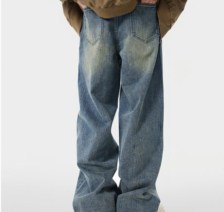 Men's Worn Looking Washed-out Loose Straight All-matching Jeans - Lootquake