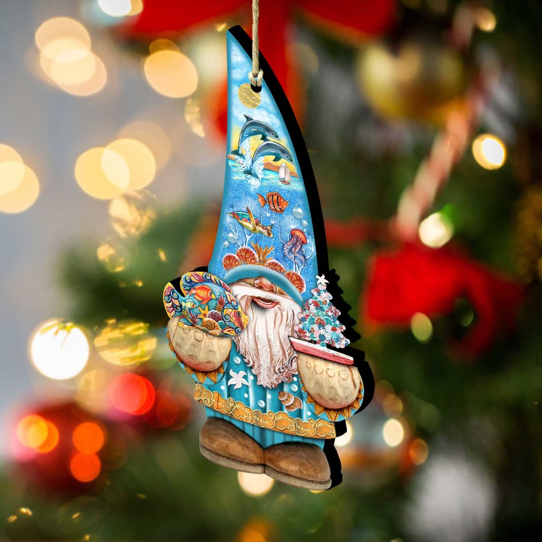 Coastal Gnome Dwarf Wooden Ornaments by G. DeBrekht - Coastal Holiday Decor - 8611014