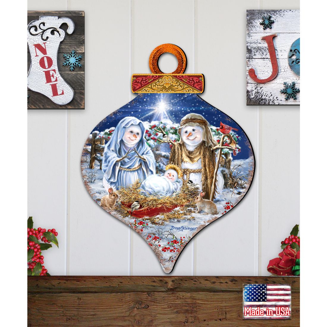 Decoración navideña para puerta de la Natividad de la Familia de Nieve de D. Gelsinger - Decoración navideña de Papá Noel y muñeco de nieve - 8031153H-DG