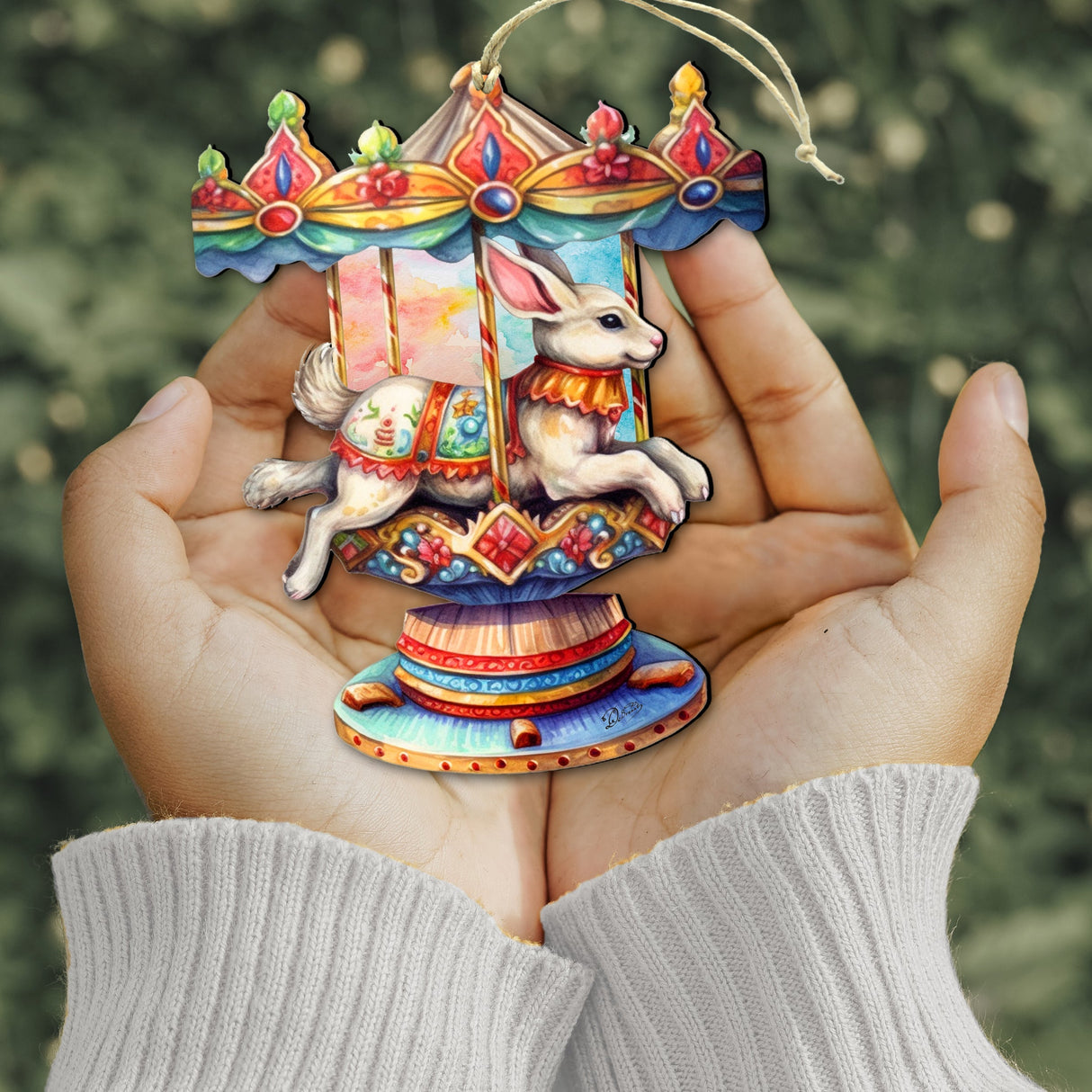 Carousel Bunny Wooden Ornaments by G. Debrekht - Christmas Decor - 8100195-1