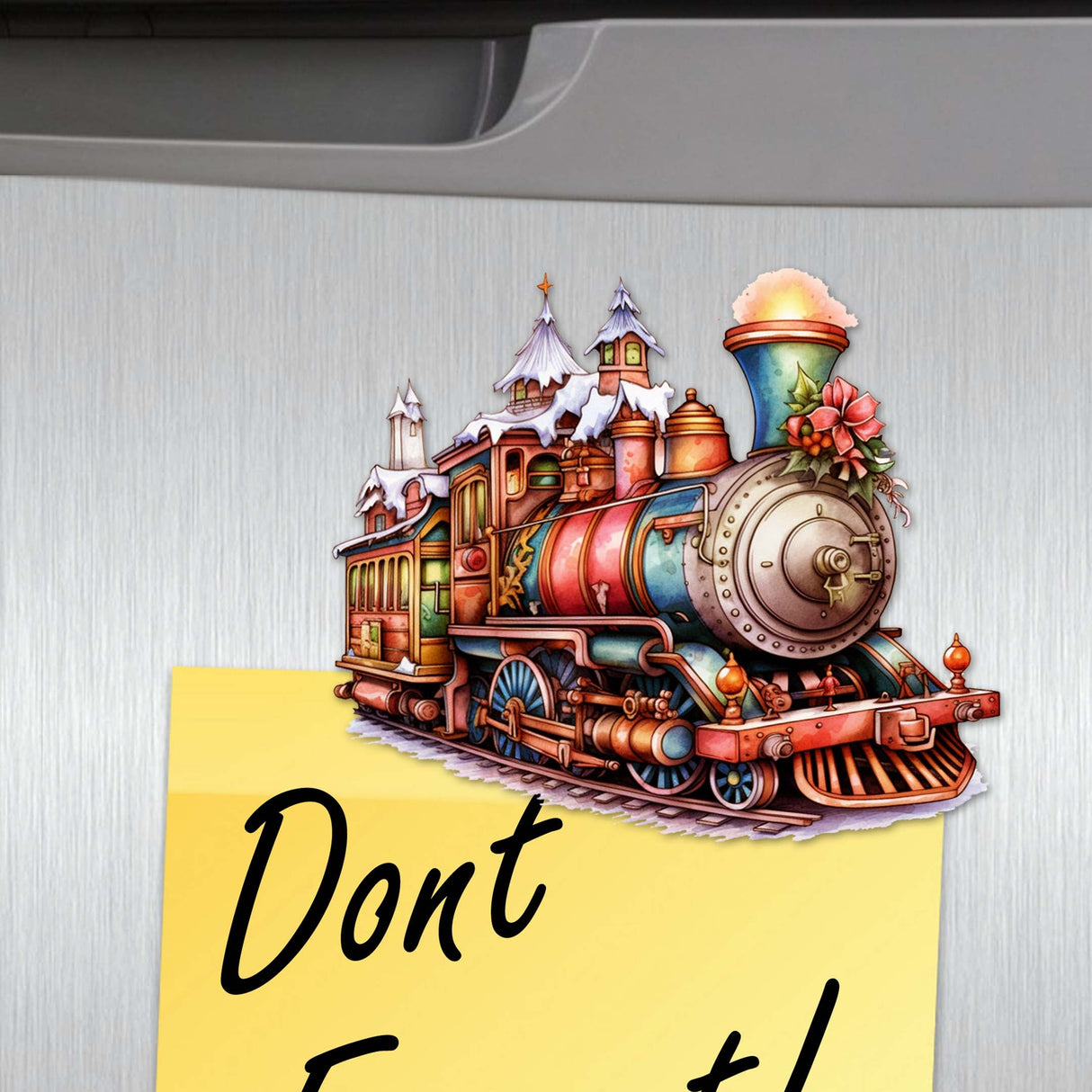 Juego de 6 imanes decorativos de madera con forma de tren navideño de Papá Noel, de G. Debrekht - Decoración navideña - 8090123G-S6