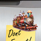 Juego de 6 imanes decorativos de madera con forma de tren navideño de Papá Noel, de G. Debrekht - Decoración navideña - 8090123G-S6