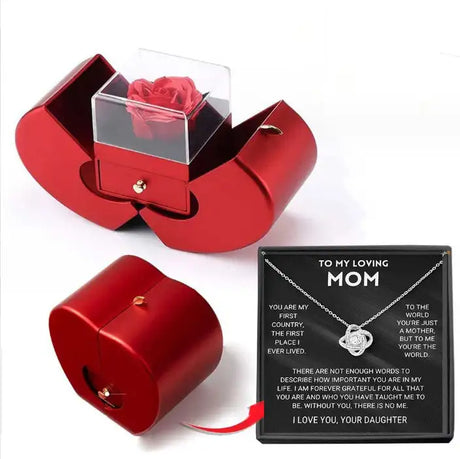 Fashion Jewelry Box Red Apple Christmas Gift Necklace Eternal Rose For Girl Mother's Day Valentine's Day Gifts With Artificial Flower Rose Flower Jewelry Box - Lootquake