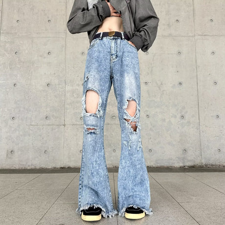 Retro Make Old Ripped Slim-fit Blue Jeans - Lootquake