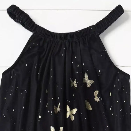 Ladies' Black Butterfly Ruffle Loop Mini Dress With Loop - Lootquake