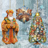 Papá Noel de todo el mundo - Papá Noel de inspiración italiana - Juego de 3 adornos de madera de G. DeBrekht - Decoración navideña de Papá Noel y muñeco de nieve - 8091307S3