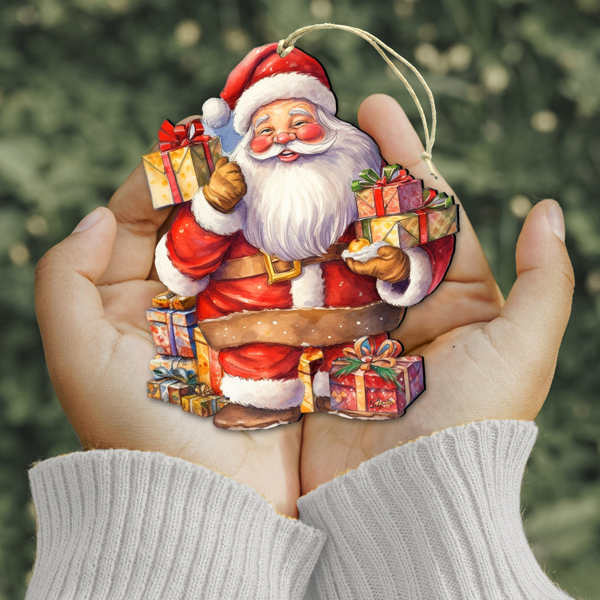 Merry Delivery Santa with Gifts Wooden Ornaments by G. Debrekht Christmas Santa Snowman Decor - 8611080-2