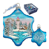 Lighthouse Snowflake Glass Ornament by G. DeBrekht - Coastal Holiday Decor - 754-007