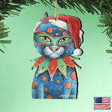 Mardi Gras Santa Cat Wooden Ornaments by Laura Seeley - Pets Dog and Cats Decor - 8512057-LS