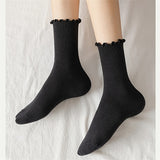 6 Pairs Lettuce Trim Socks, Sweet & Comfy Mid Tube Socks, Women's Stockings & Hosiery