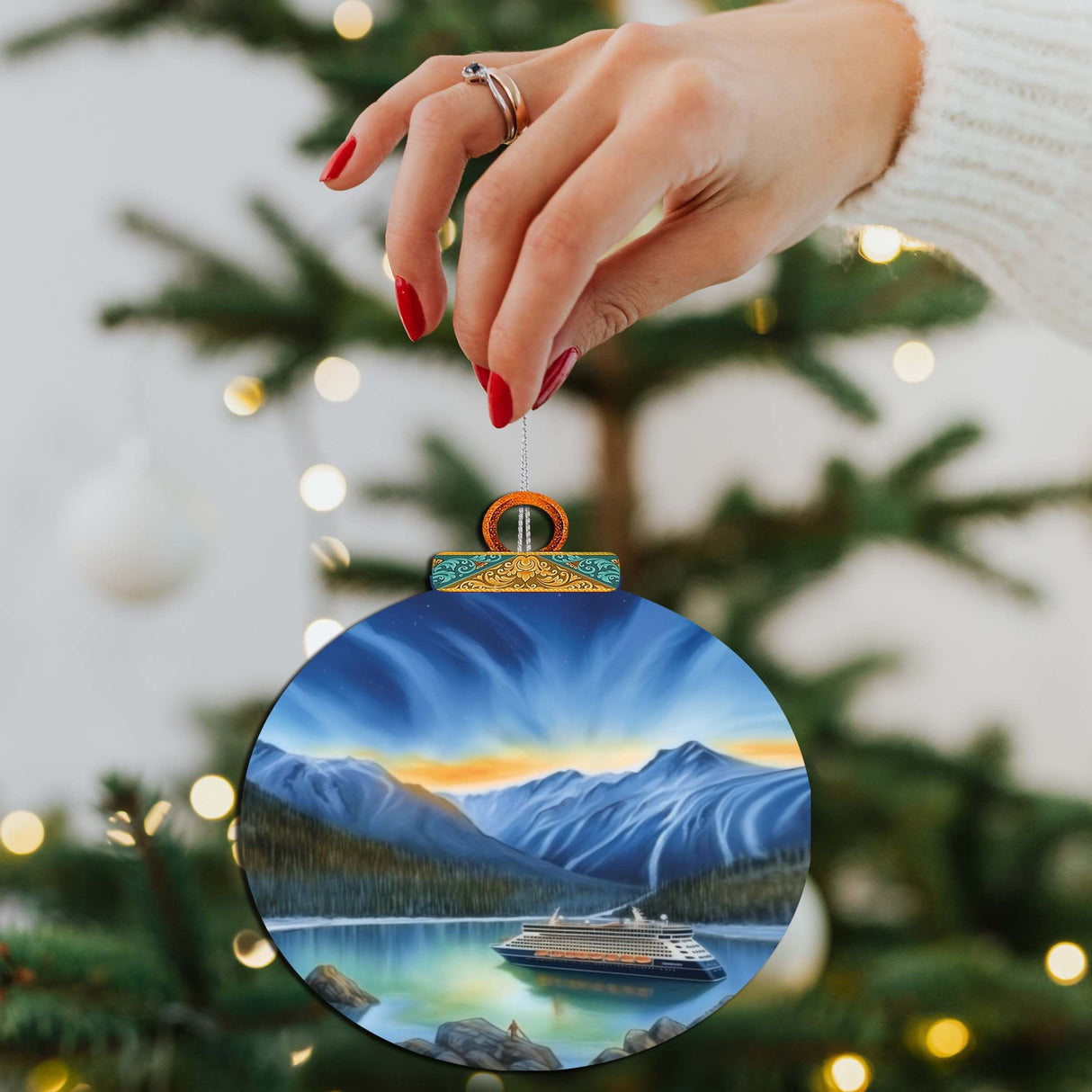 Adornos de madera "Esplendor de las Montañas de Alaska" de G.Debrekht - Decoración navideña con temática de vida silvestre - 870066