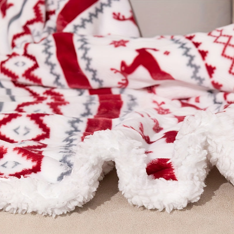 1 acogedora manta navideña de sherpa, suave y cálida manta de invierno para niños y niñas, con diseño de renos y copos de nieve, textura cálida y difusa para climas fríos.