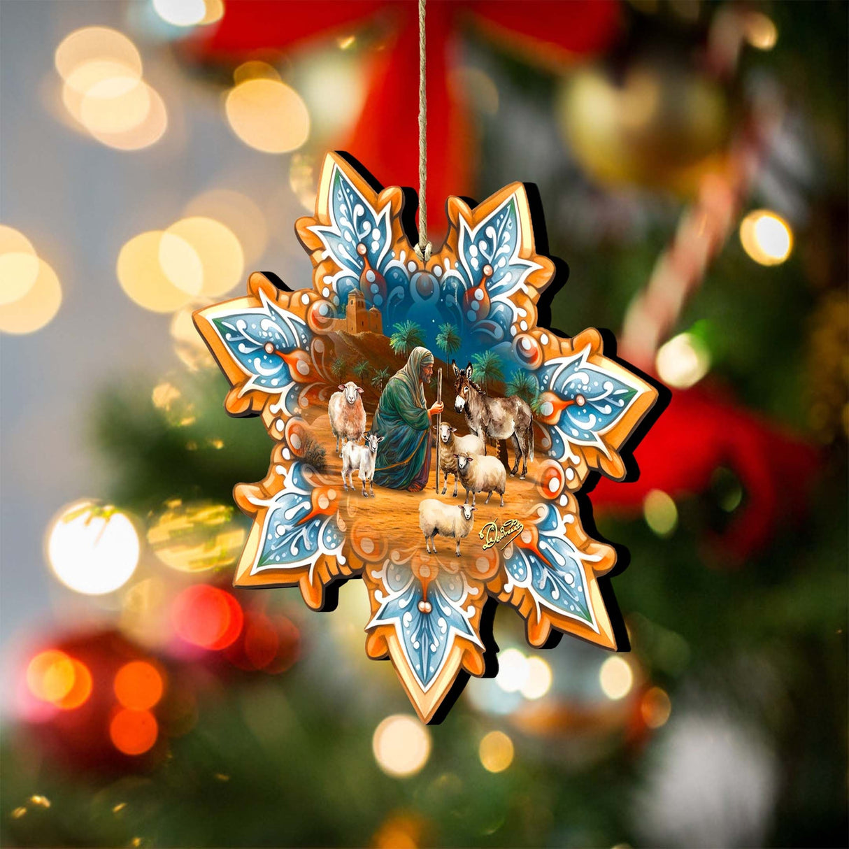 Adornos de madera con copos de nieve de José con animales de G. Debrekht - Decoración navideña - 8688437