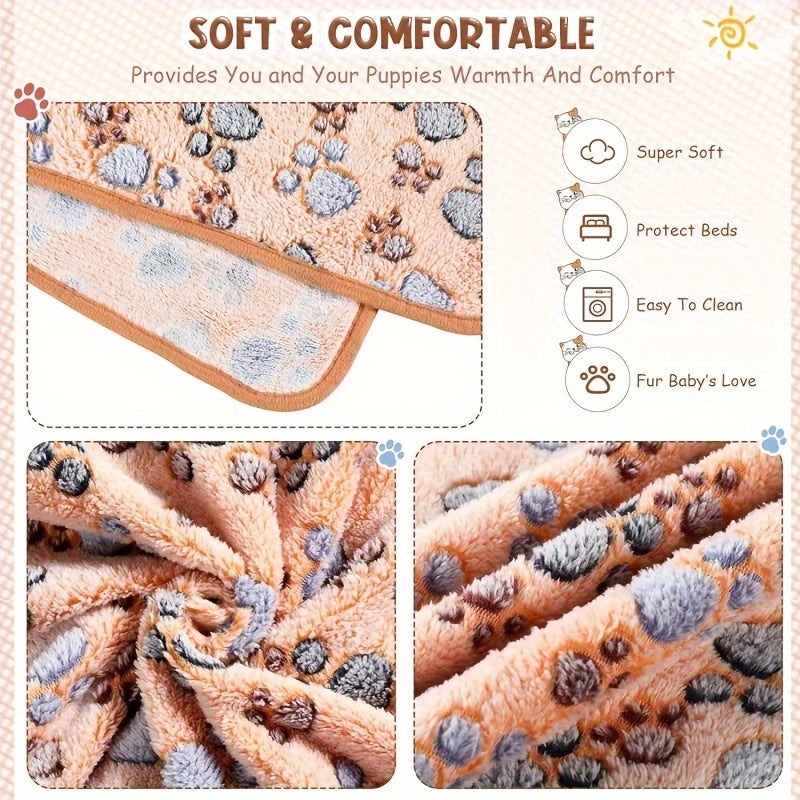 1pc Pet Blanket Dog Puppy Blanket Paw Print Coral Fleece Flannel Blanket Warm Soft Sleep Dog Blanket
