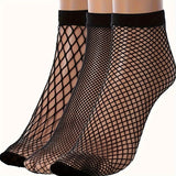 3 pares de calcetines sexys para mujer, talla grande, elásticos, calados, de rejilla, transpirables, cortos.