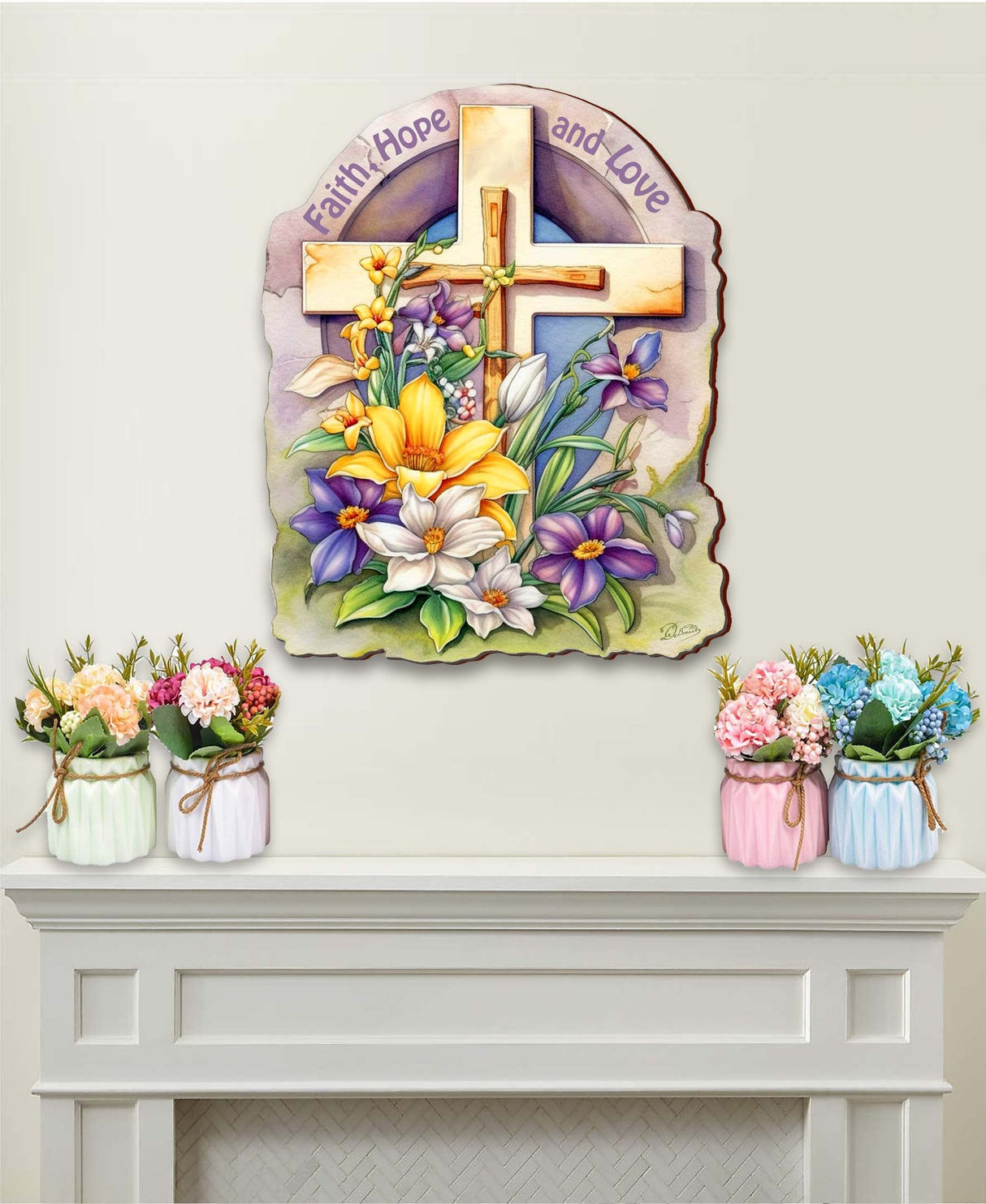 Faith, Hope, and Love Cross Holiday Door Decor by G. Debrekht - Easter Spring Decor - 8688160H
