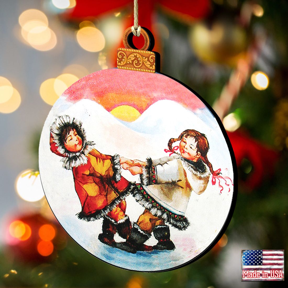 Arctic Friendship Wooden Ornaments by G. DeBrekht - Christmas Santa Snowman Decor - 8117420