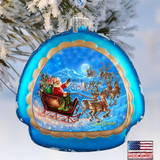 Up-Up and Away Glass Ornament by G. DeBrekht - Christmas Santa Snowman Decor - 756-014