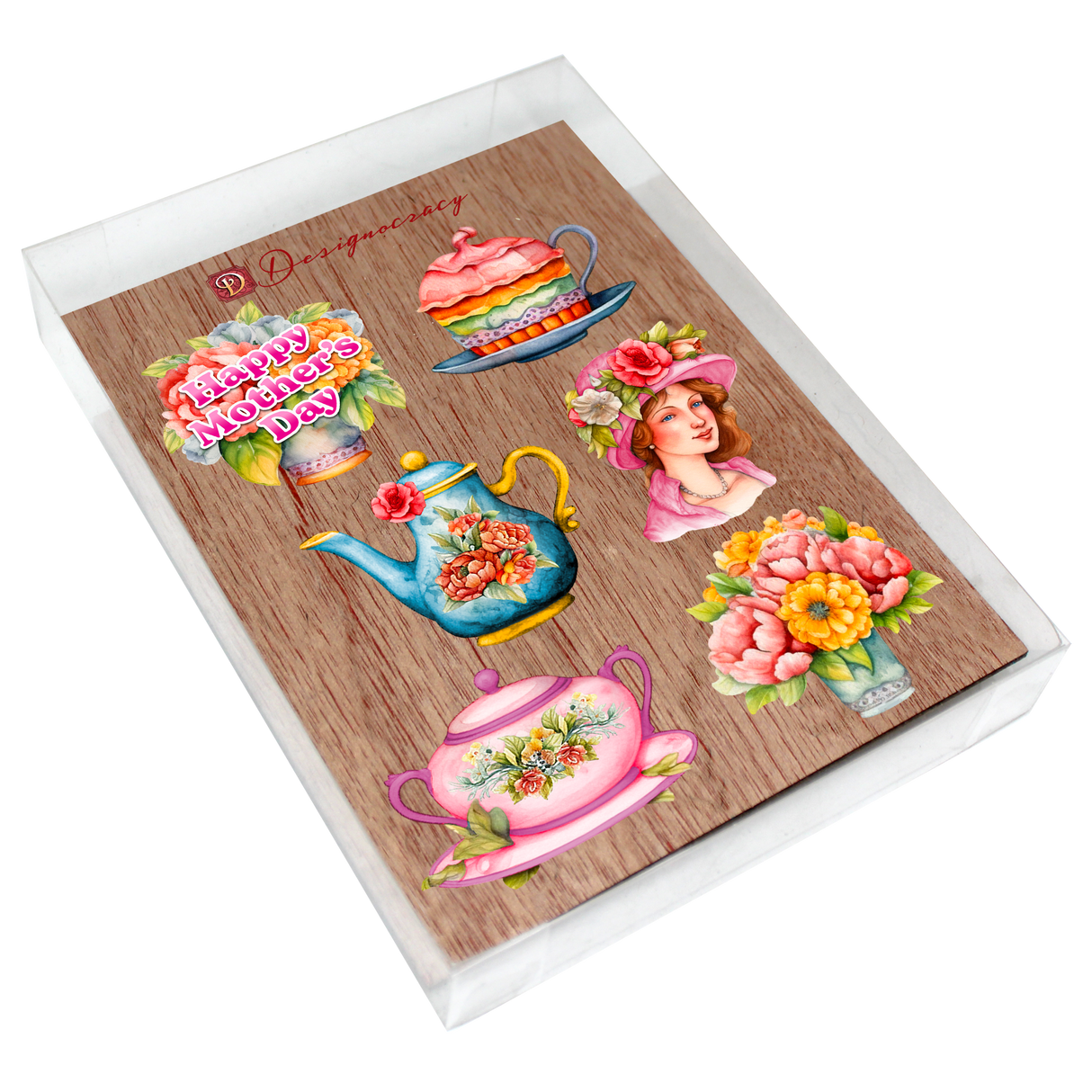 Juego de 6 adornos decorativos de madera con clip para el Día de la Madre de G. Debrekht - Love Family Decor - 8090059C-S6