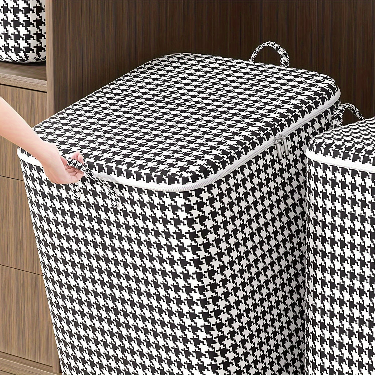 2pcs/5pcs Extra Large Capacity Stylish Houndstooth Storage Boxes - Durable, Space-Saving Closet Organizers with Handles for Easy Clothes, Blanket Storage and Organization at Home and Office