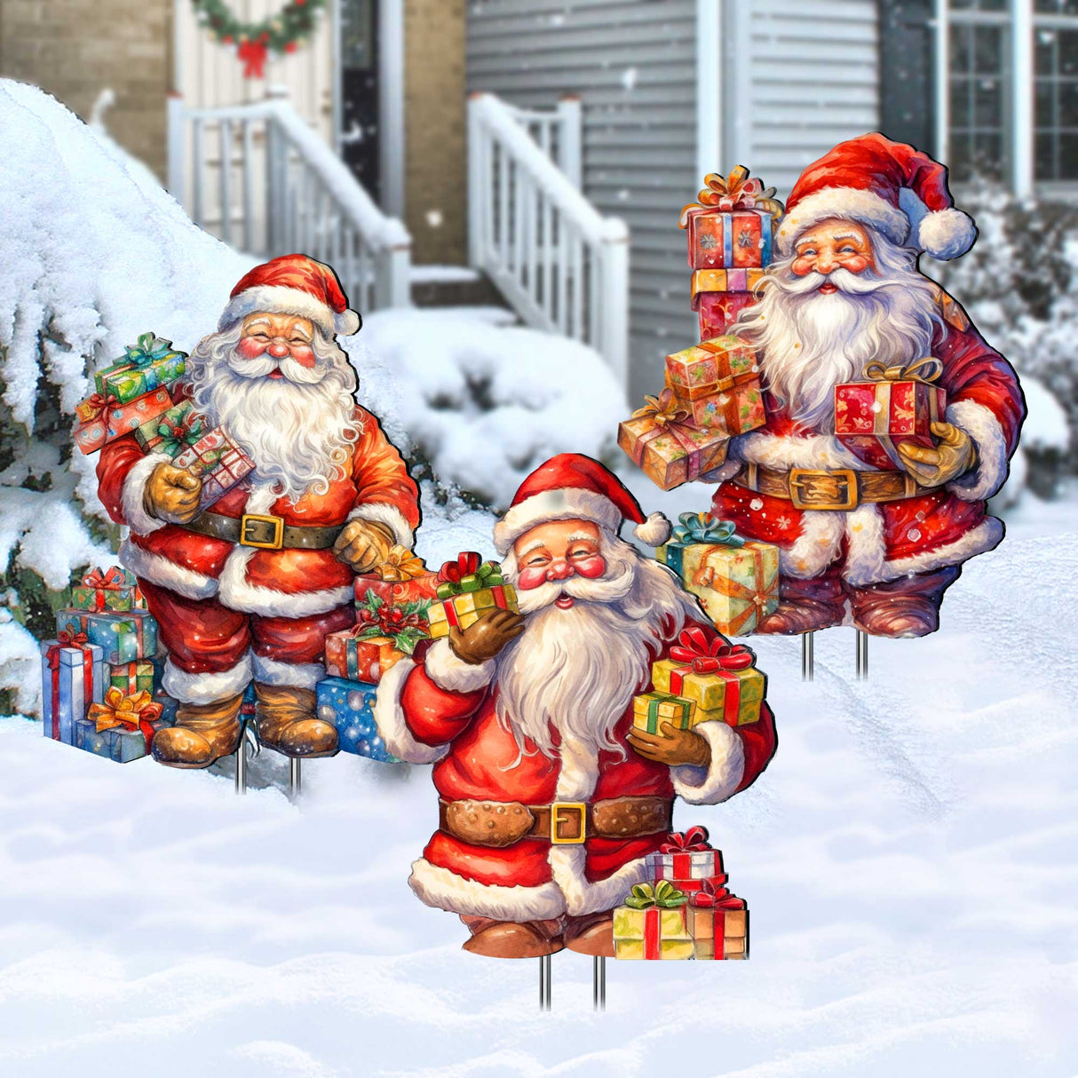 Regalos conmovedores para todos: Juego de 3 decoraciones para jardín al aire libre de G. Debrekht - Decoración navideña de Papá Noel y muñeco de nieve - 8120130MS3