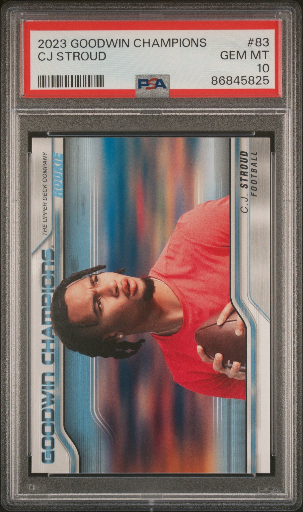 Tarjeta de fútbol RC CJ Stroud #83 Rookie de Upper Deck Goodwin Champions, clasificada en 2023, PSA 10 Gem Mint