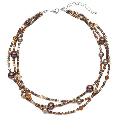 S.J JEWELRY Multi Strand Beaded Necklaces for Women Colorful Beaded Necklace Boho Necklaces for Women Summer Beach Necklace Pearl Choker Layered Necklace 3CK-Pearl-Brown - Lootquake