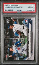 Tarjeta de béisbol Yoshinobu Yamamoto/Shota Imanga n.° 2, calificada en 2025 por Topps Now, PSA 10 Gem Mint