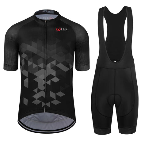 GCRFL Mens Cycling Jersey Set Road Bike Shorts Sleeves Jersey Zipper Pokcet Bib Shorts with Padded Cycling Clothing kit Men (Black 1 XL) - Lootquake