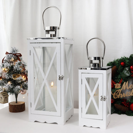 17.5''&24.5'' H Metal Decorative Candle Holders Rustic Hanging Lantern(Set of 2)-2