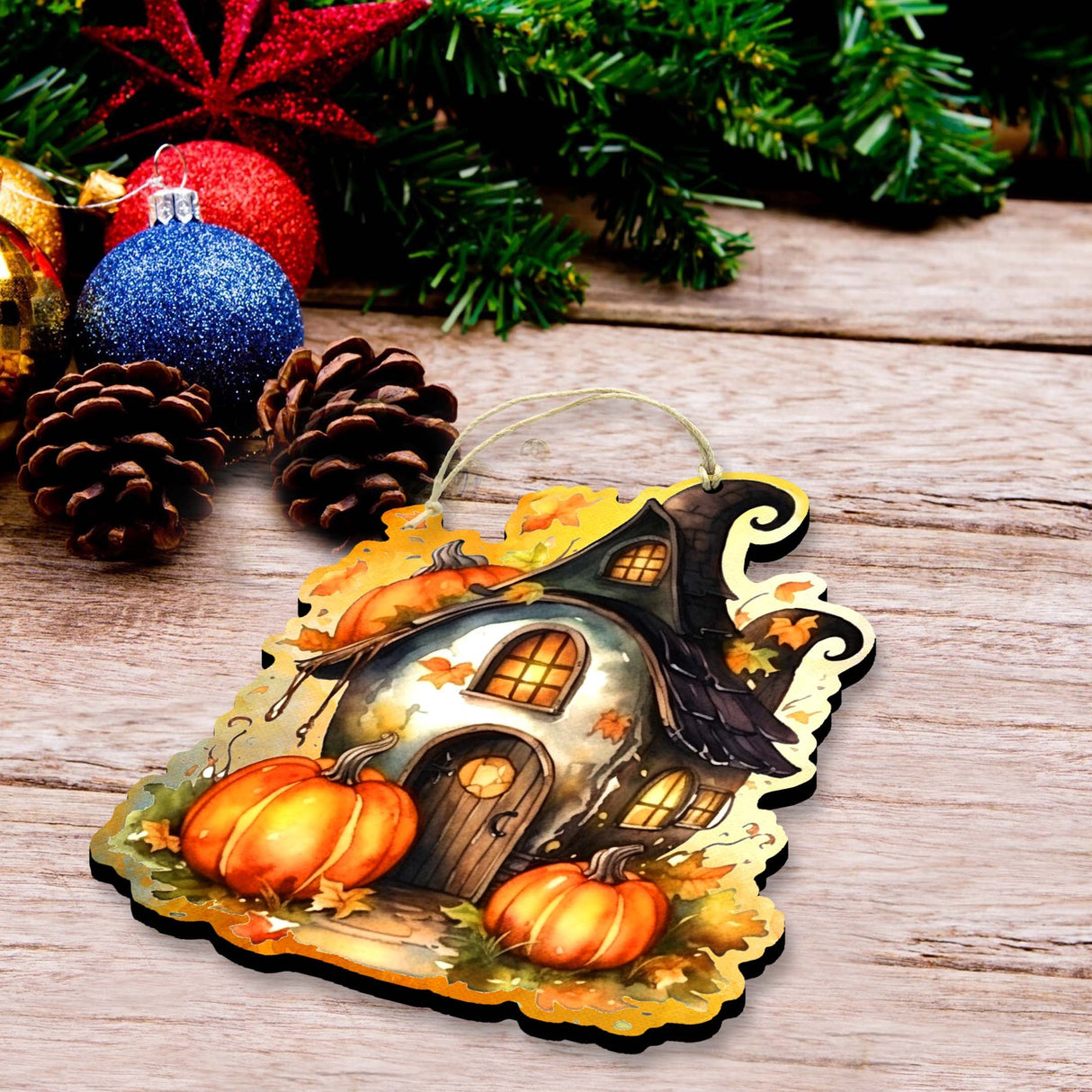 Spooky Houses Decorative Wooden Ornaments of 3 by G. Debrekht - Halloween Decor - 8091007-S3