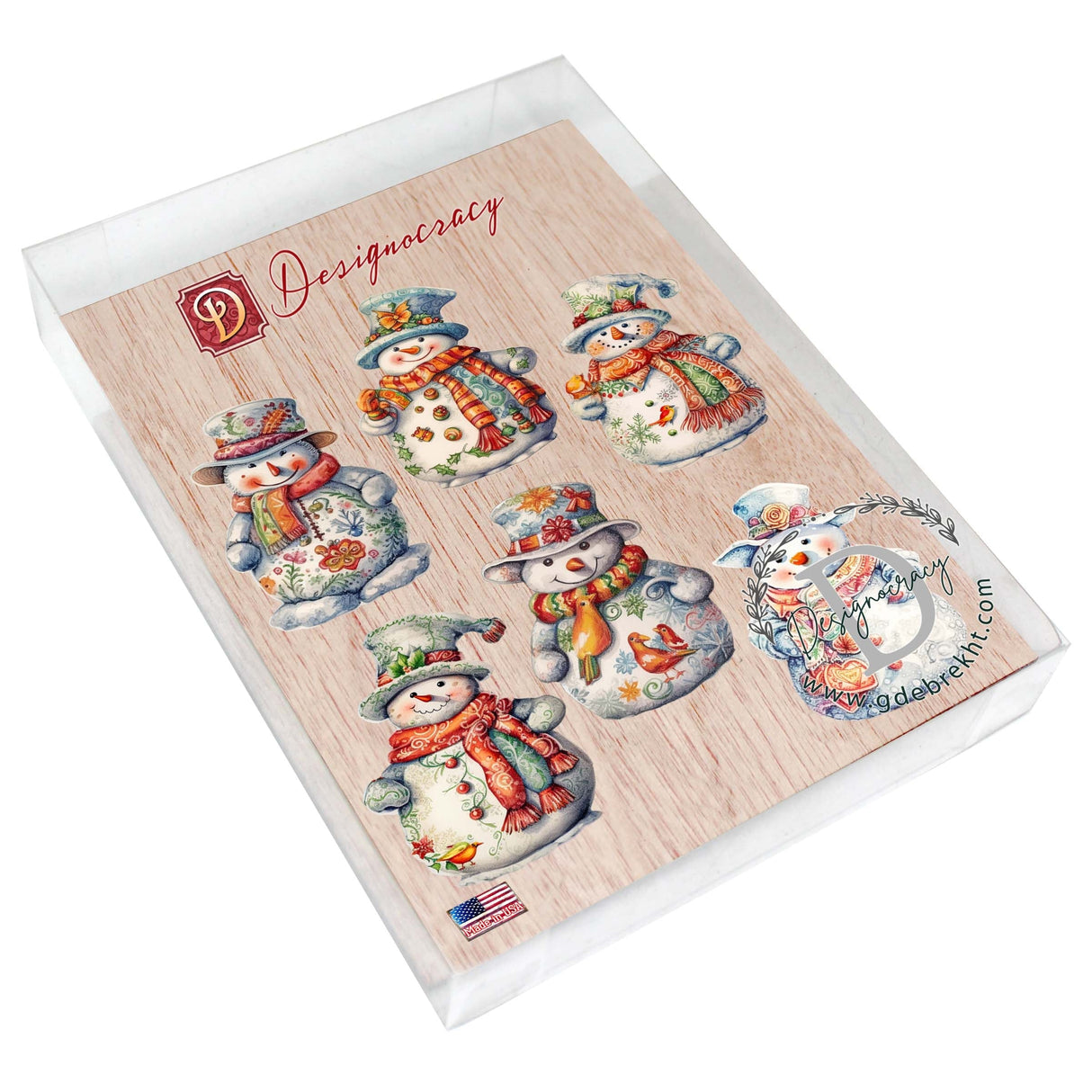 Juego de 6 imanes decorativos de madera con forma de muñeco de nieve de G. Debrekht - Decoración navideña de Papá Noel y muñeco de nieve - 8090023G-S6