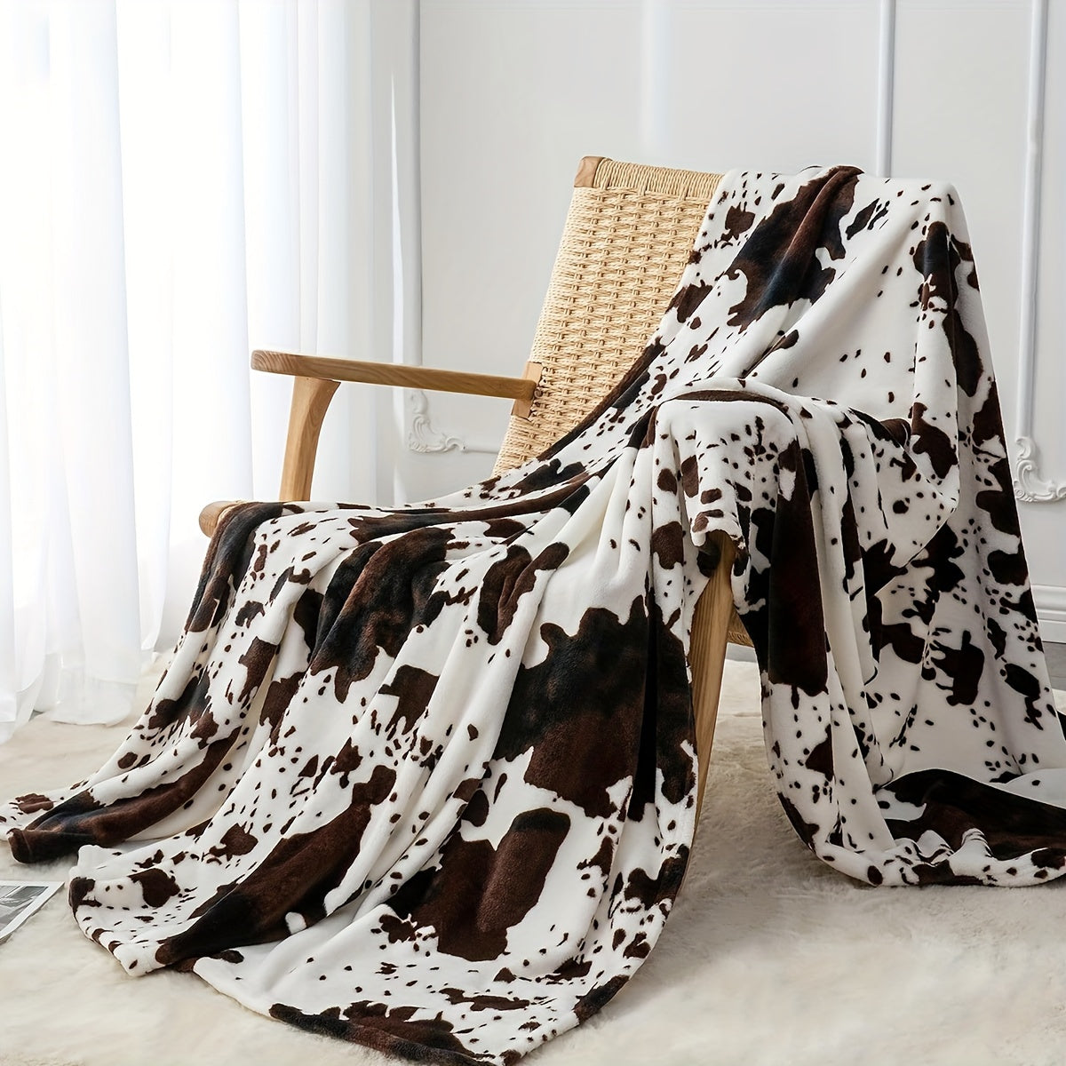 Manta suave y cálida con estampado de vaca, franela ligera y afelpada para sofá, cama, regalo decorativo para el hogar en todas las estaciones.
