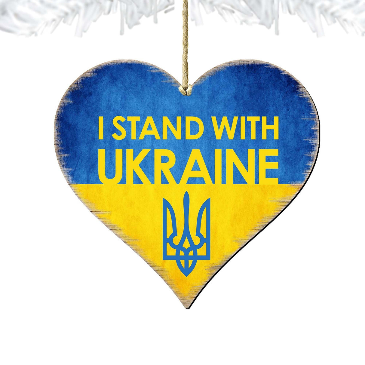 Adornos de madera con la bandera de Ucrania y el tridente - Decoración internacional - 8187123