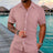 Polo Collar Solid Color Short Sleeve Button Men's Casual Loose Short Sleeves Shirt - Lootquake